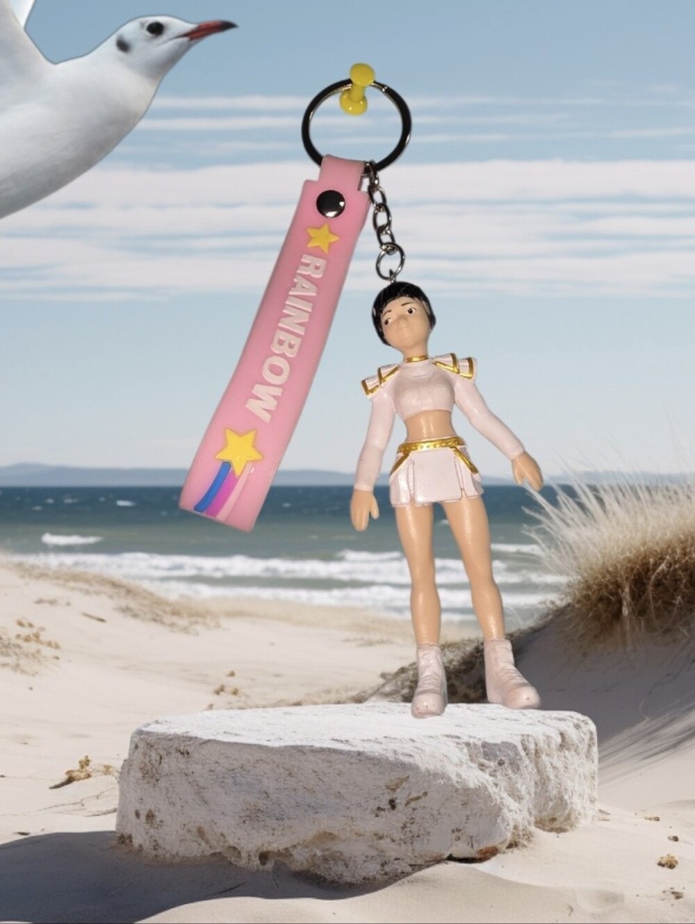 Pink 'Rainbow' Silicone Keychain with Figurine Charm